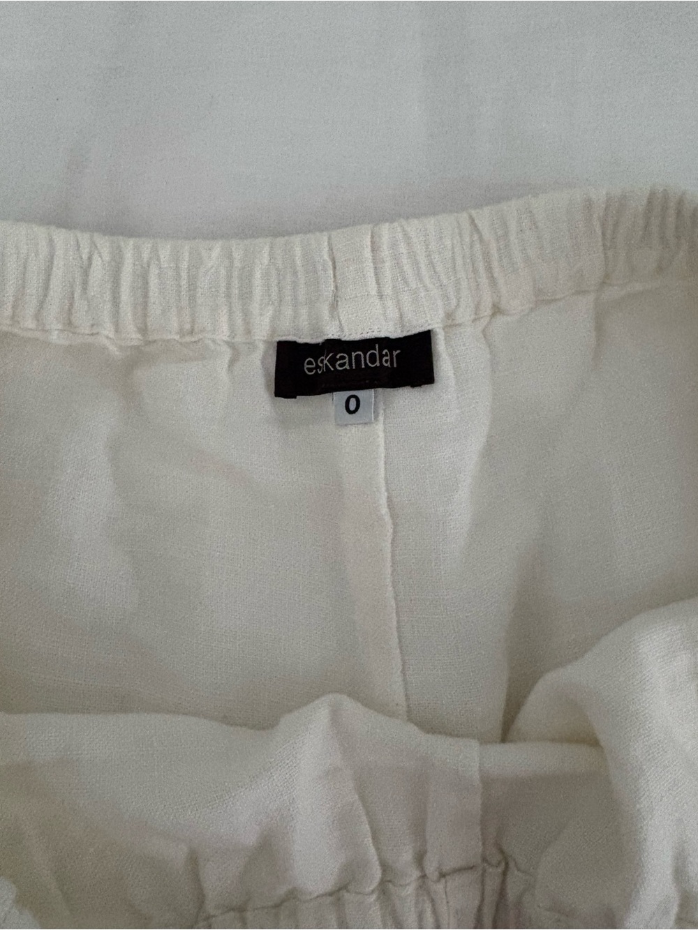 eskandar White linen Elastic Waist Pants
